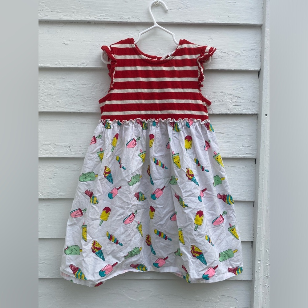 Red and White Striped Dress with Ice Cream and Popsicle 🍦🍧 Print